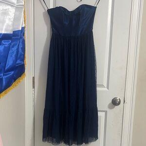 Elegant Strapless Navy Blue Dress